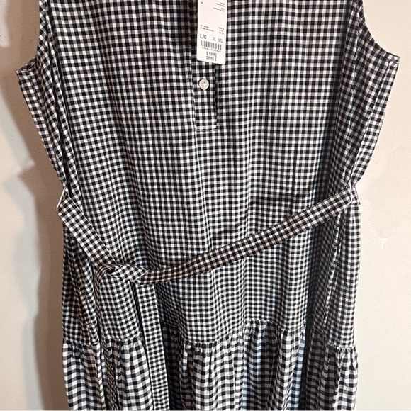 UNIQLO Sz L Black and White Gingham Sleeveless Dress Tiered Ruffles NEW WITH TAG - Picture 3 of 11